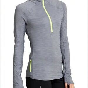 Athleta Gray Long Sleeve Quarter Zip Pull Over Athletic Top Slim Fit Pocket XS